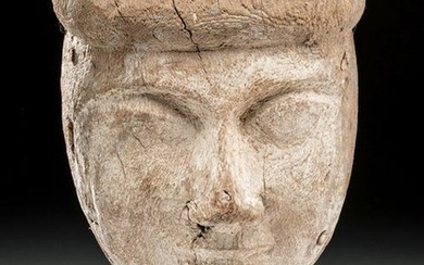 Egyptian Cedar Sarcophagus Mask Traces of Gesso