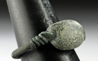 Egyptian Late Dynastic Bronze Ring w/ Stone Scaraboid
