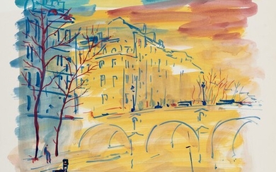 Emmanuel BELLINI 1904-1989 PARIS, LE PONT MARIE Aquarelle signée en bas à gauche A vue...