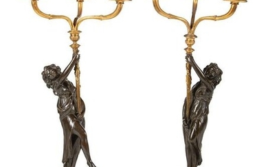 Empire Bronze and Marble Figural Candelabra