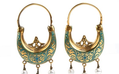Enameled basket earrings - Sicily, 19th century