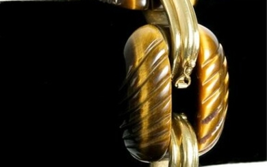Estate 18k Yellow Gold & Tiger Eye Link Bracelet