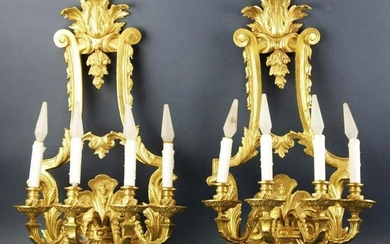 Exceptional Pair of Bronze 4-Light Wall Sconces