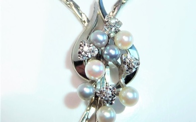 FB Friedrich Binder - 14 kt. White gold - Necklace - 0.04 ct Diamond - Aoya pearls