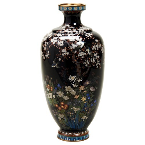 FINE JAPANESE CLOISONNE BLUE-GROUND VASE MEIJI PERIOD (1868-...