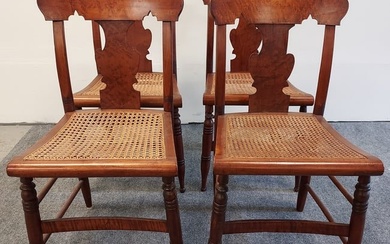 FOUR NEW ENGLAND BIRDSEYE MAPLE FIDDLE BACK CHAIRS