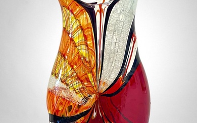 Filippo Maso - Vase - Large red vase with filigree, murrine and reticello - Glass