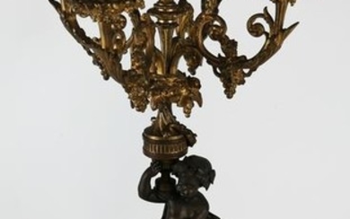 Five Light Ornate Cast Bronze Cherub Lamp