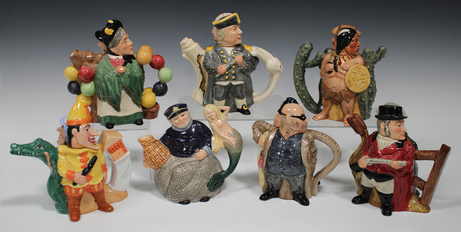 Five Royal Doulton limited edition double-character teapots and covers, comprising Gamekeeper and Po