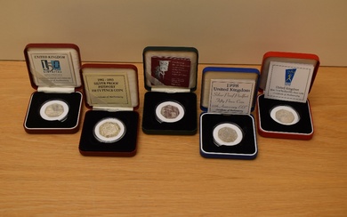 Five Royal Mint Silver Proof Piedfort 50p Coins, 1993 Presidency of the Council of Ministers, 1998