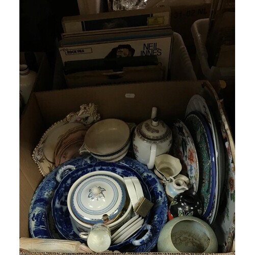 Five boxes of sundry or decorative china wares to include ir...