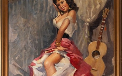 Flamenco Dancer Oil on Canvas Signed Illigbly Flapper Girl