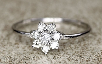 Flower Design - 14 kt. White gold - Ring - 0.21 ct Diamond