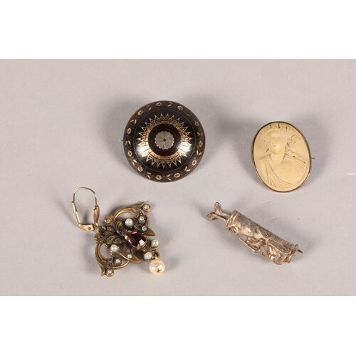 Four assorted brooches including a yellow metal seed pearl a...