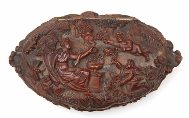 France, coquilla nut snuffbox, 18th century, beautifully carved...