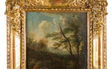 Francesco Zuccarelli, modi di Small landscape with shepherd and wayfarers