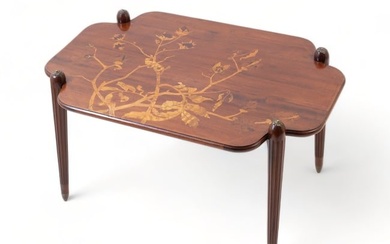 French Art Nouveau Mahogany and Marquetry Low Table