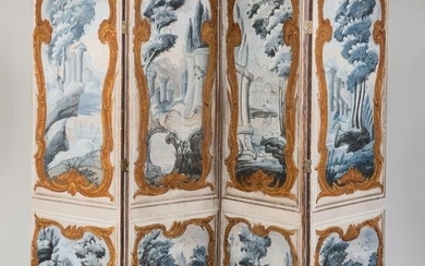 French Painted Four-Panel Screen