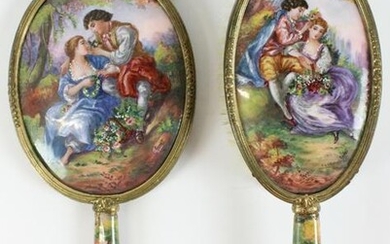 French Painted Porcelain Brush & Mirror