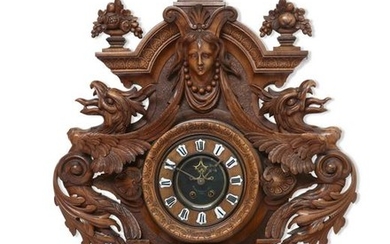 French walnut cartel clock and barometer, Perrin