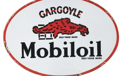 GARGOYLE MOBILOIL PORCELAIN CABINET SIGN W/ GARGOYLE