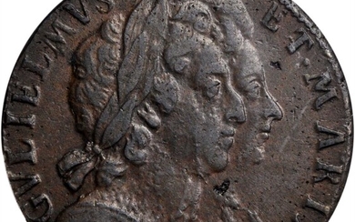 GREAT BRITAIN. 1/2 Penny, 1694. William & Mary. PCGS AU-53.