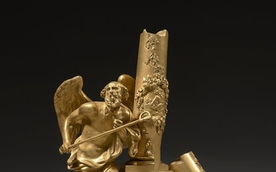 GROUPE ALLÉGORIQUE D'ÉPOQUE LOUIS XVI En bronze ciselé et doré, représentant Chronos debout tenant sa...
