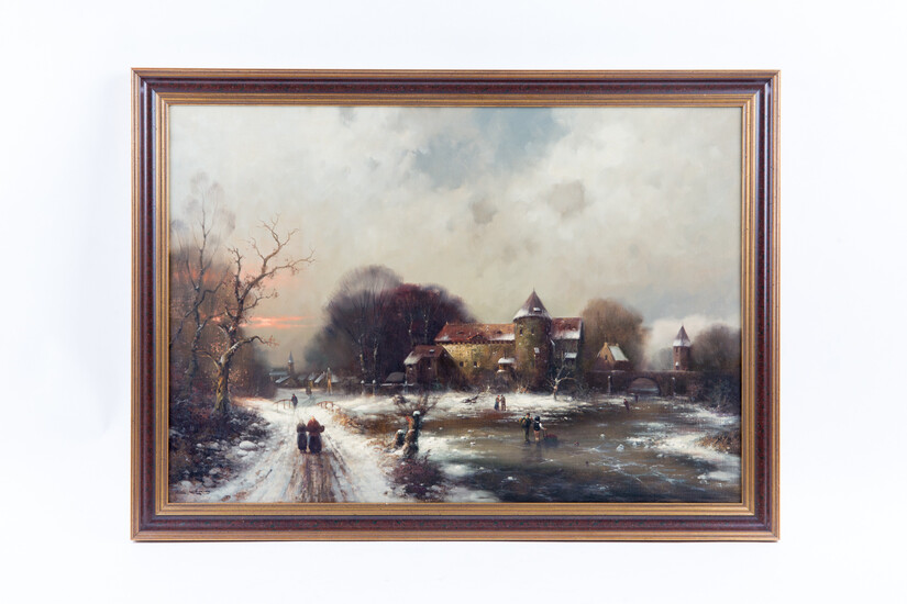 GÜNTER KÖNIG. Günter König, painting, winter village landscape.