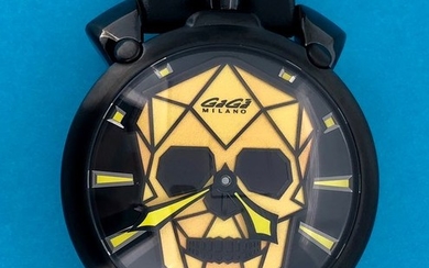 GaGà Milano - Manuale Bionic Skull 48MM Black PVD Yellow LIMITED EDITION Swiss Made - 506201S - Unisex - BRAND NEW