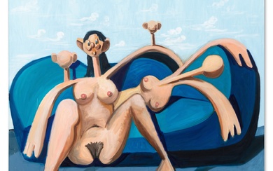 George Condo Figures on a Blue Couch