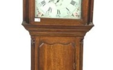 George III and later oak longcase clock, swan neck...