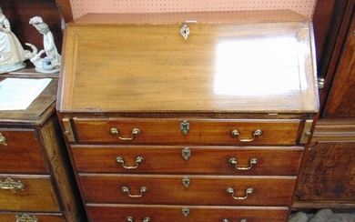 George III mahogany bureau, fall front revealing a fitted in...