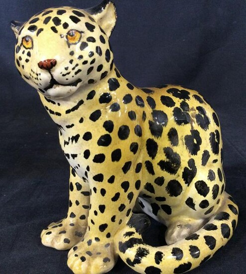 Glazed Terra Cotta Cheetah Sculpture