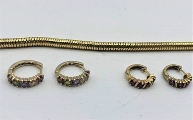 Gold Wash .925 Sterling Silver Bracelet 2 Pair Earrings