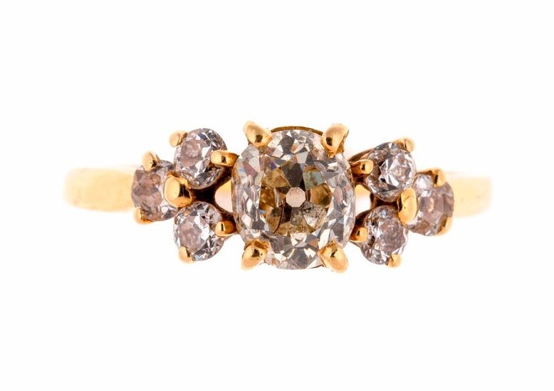 Gold ring centered with a diamond of about 0.80 carat...