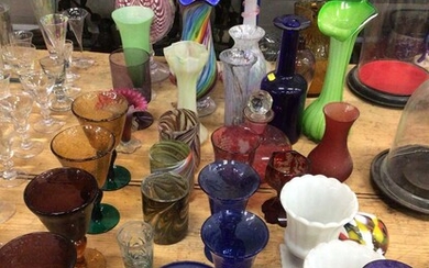 Good collection of art and other coloured glass, including Venetian, engraved cranberry, etc
