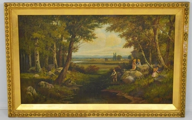 Great Antique O/C Painting Of Children Frolicking by