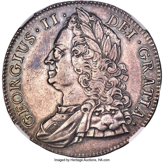 Great Britain: , George II Crown 1743 AU55 NGC,...