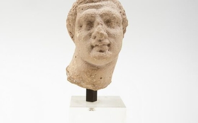Greek Limestone Male Head, Possibly Herakles
