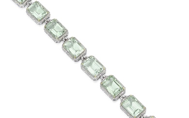 Green Amethyst and Diamond Link Bracelet