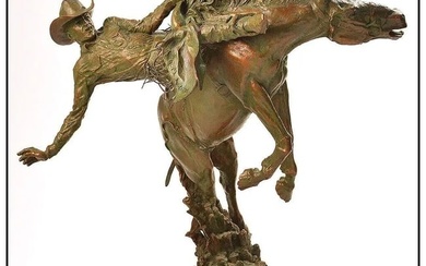 Greg Kelsey Large Western Bronze Sculpture My Own Bucking Business Cowboy Horse