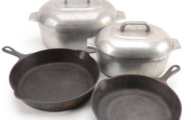 Griswold and Wagner Iron Skillets with Magnalite Aluminum Roasting Pots