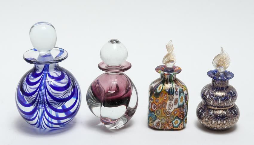 Group Of Colored Glass Perfume Bottles, 4