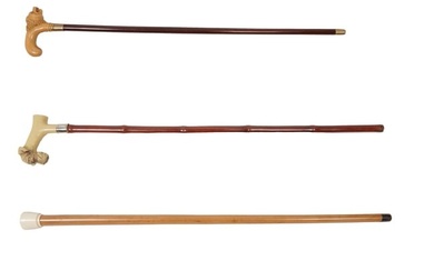 Group of Three Vintage Canes, 20th c., Sword- H.- 33 in.; Lion- H.- 37 1/4 in.; Compass- H.- 39 1/2