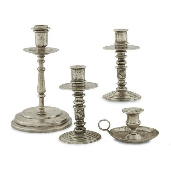 Group of four Spanish Colonial silver candlesticks