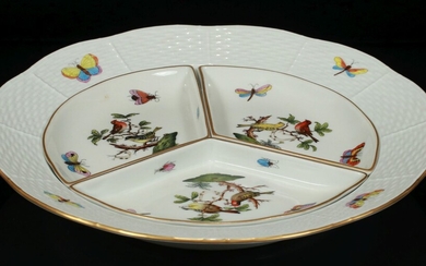 HEREND "ROTHSCHILD BIRD" TRAY WITH 3 DIVIDERS DIA 10"