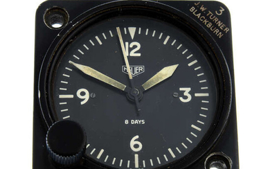 HEUER - a black metal dashboard clock, 60x60mm.