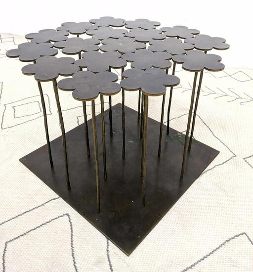 HUBERT LE GALL French 18 Flowers Table. Patinated bronz