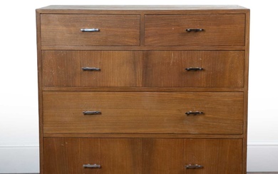 Hamptons (Art Deco) Walnut, chest of drawers, with metal handles...