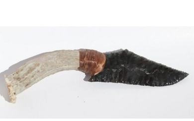 Handcrafted Flint Knapped Deer Antler Knife